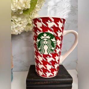 EUC Starbucks Coffee Mug Houndstooth 2017 Tall 16 oz. Red & White w/Mermaid